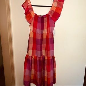 Time and Tru Dress Tiered Square Neck Ruffle Sleeve Pockets Size M NWT